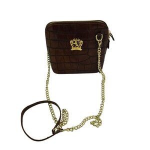 Pratesi NWT Brown Croc Embossed Italian Leather Gold Chain Strap Crossbody Bag
